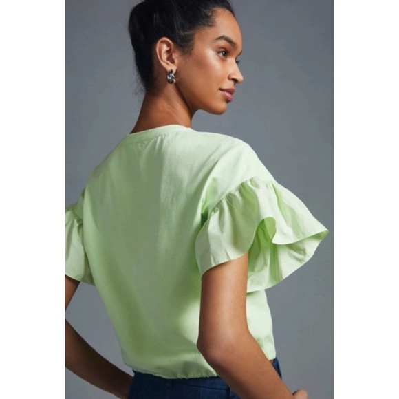 Anthropologie Maeve Top Size XS English Factory Ruffled‎ Drop Shoulder Lime - Picture 10 of 13
